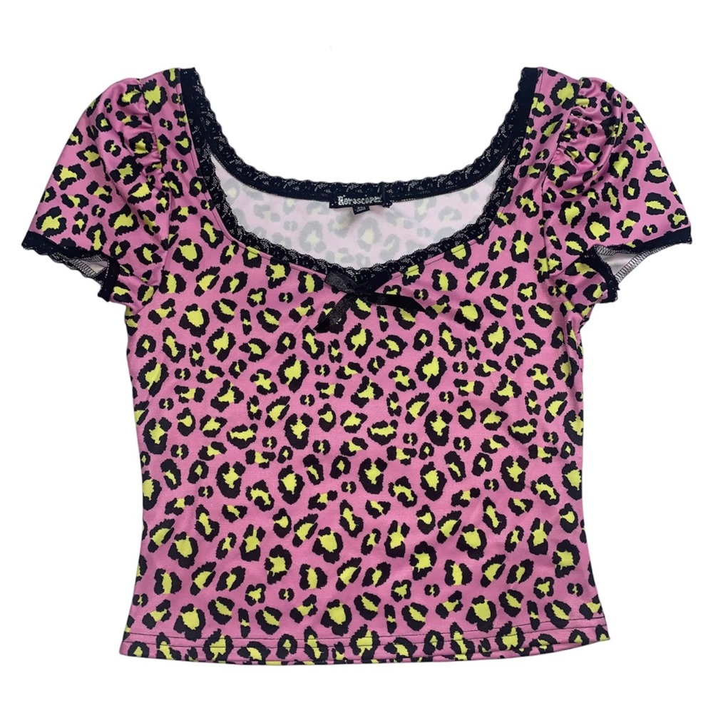 Horoscopez Pink & Yellow Leopard Crop Top